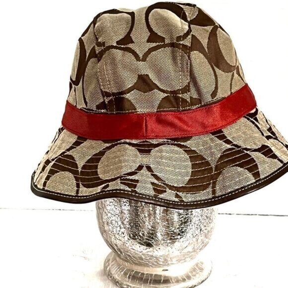 Authentic Coach Canvas Monogrammed Beige Orange Bucket Hat Womens M L Host Pick - Picture 2 of 6